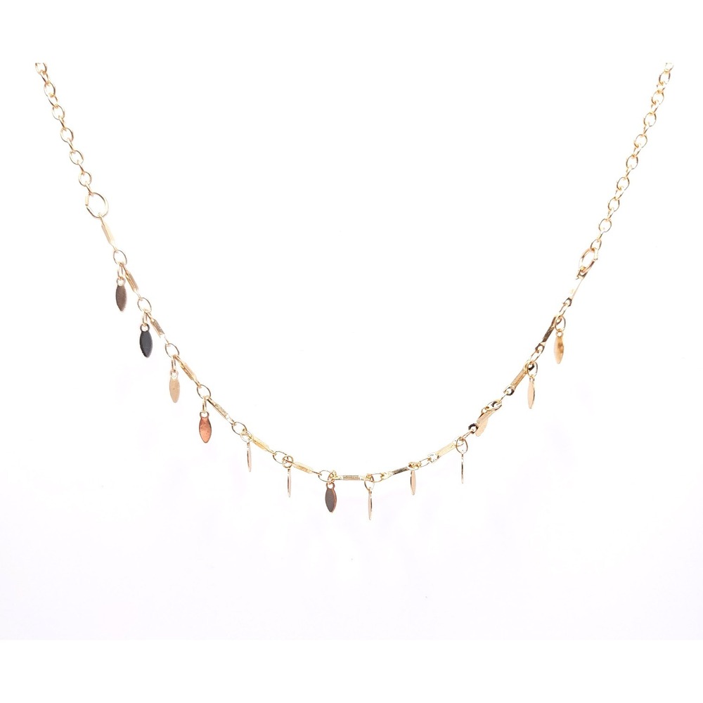 Gold‎ Tone Leaf Drop Choker Necklace Dainty Link Chain 14in